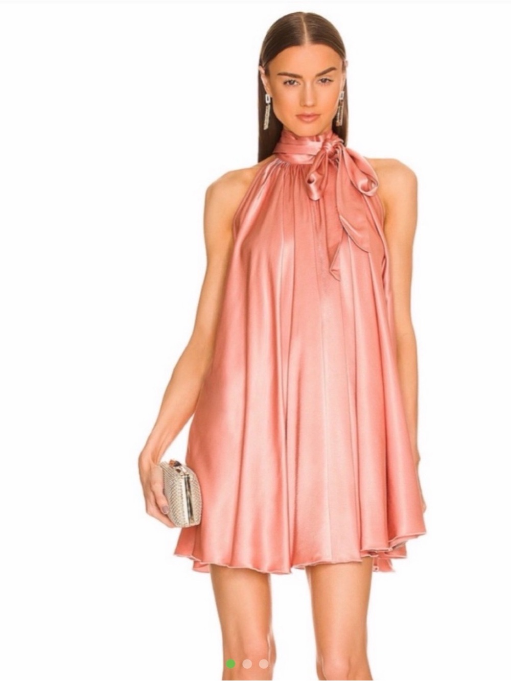 Michael Costello Rose Satin Halter Tie-Neck Mini Dress
